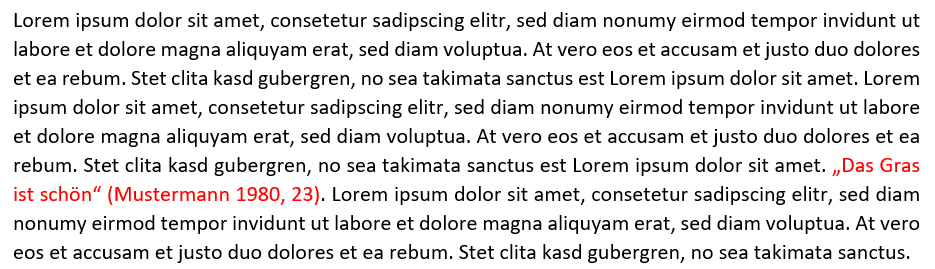 Zitieren mit Klammerung im Text, nach Zitat erfolgt in Kurzzitierweise Autor, Jahr und Seitenzahl.