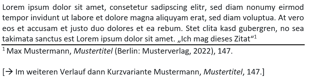 Beispiel Chicago-Stil Notes and Bibliography; Fußnote und dann Vollbeleg.