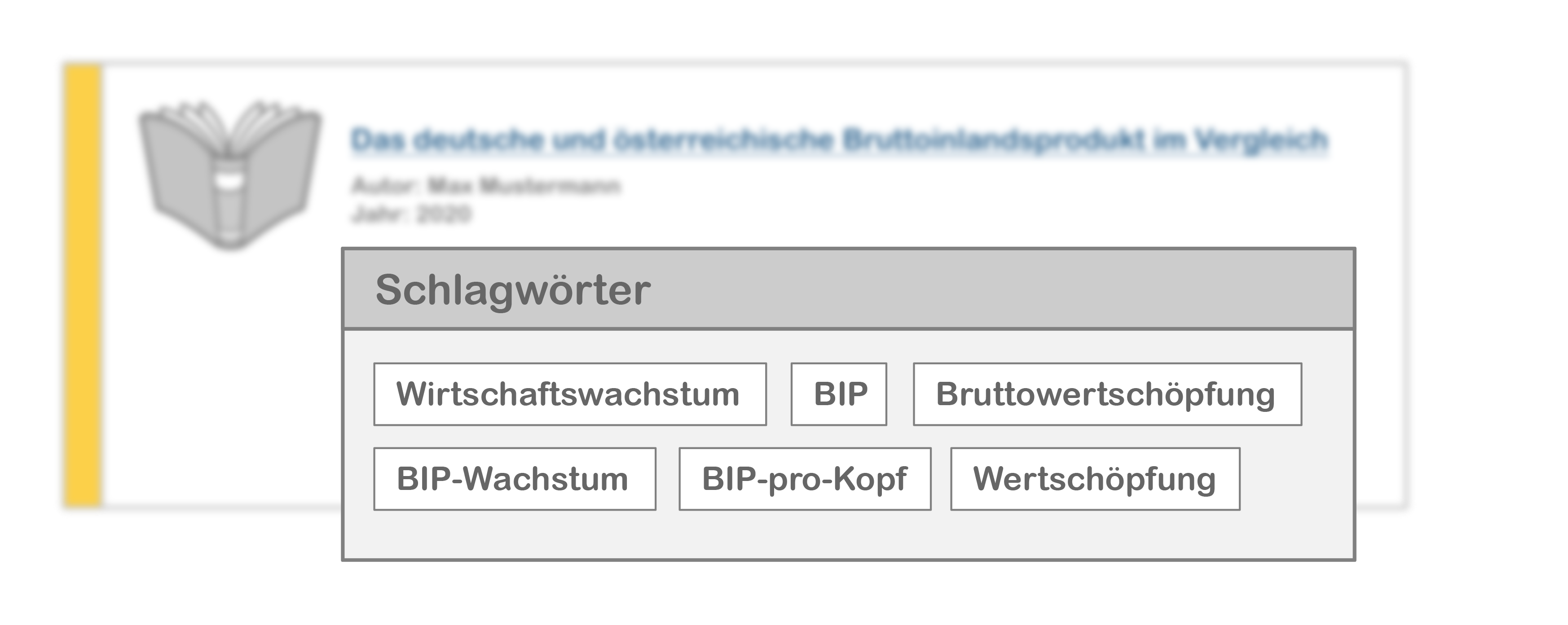 Schlagwörter für Werk über BIP, z. B. BIP, Bruttowertschöpfung oder Wirtschaftswachstum