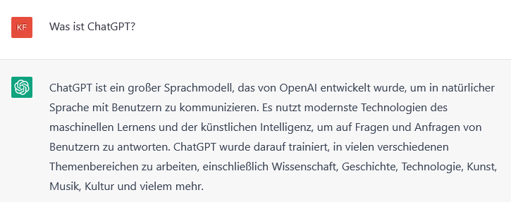 Screenshot ChatPGT zur Frage: Was ist ChatGPT?