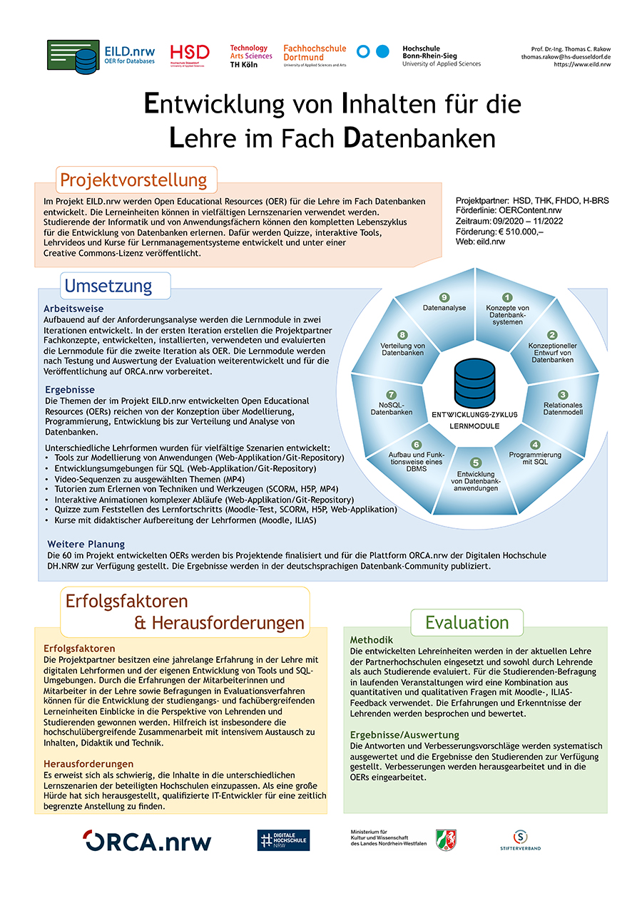 Poster Projekt EILD.nrw - Entwicklung von Inhalten für die Lehre im Fach Datenbanken