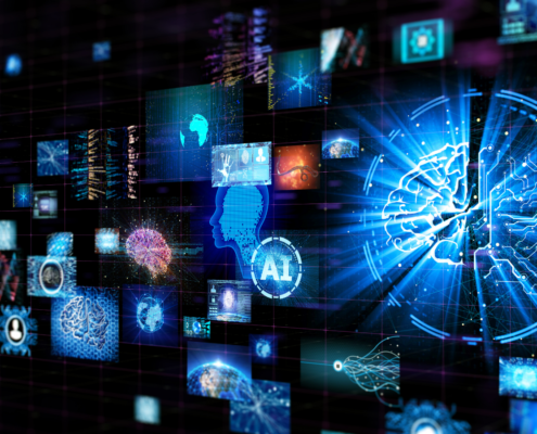 Abbildung diverser digitaler Technologien wie Smartphones, Computer und andere elektronische Geräte