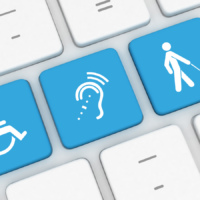 Tastatur mit drei besonderen Tasten, die auf den Global Accessibility Awareness Day aufmerksam machen