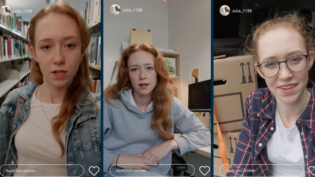 Screenshots von drei Social-Media-Beiträgen von Protagonistin Julia