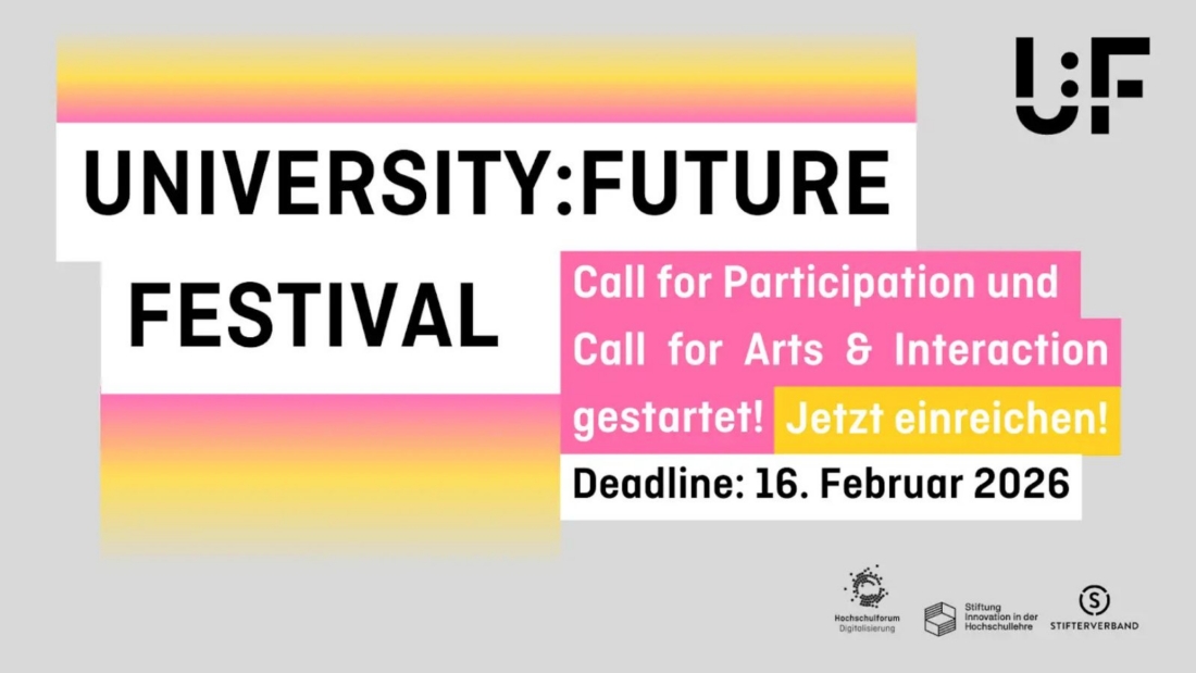 Grafik mit Aufruf, am Call for Participation fürs U:FF 2026 teilzunehmen. Deadline: 16. Februar 2026