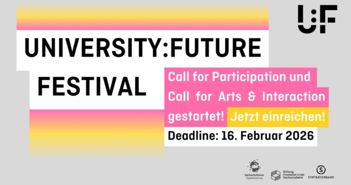 Grafik mit Aufruf, am Call for Participation fürs U:FF 2026 teilzunehmen. Deadline: 16. Februar 2026